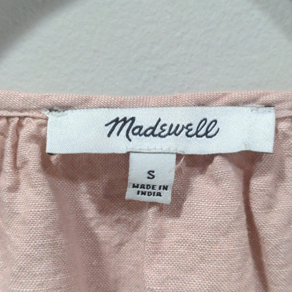 Madewell Linen Blend Lorelei Small Mini Dress Pink V-neck Tiered Summer Boho - Picture 5 of 7